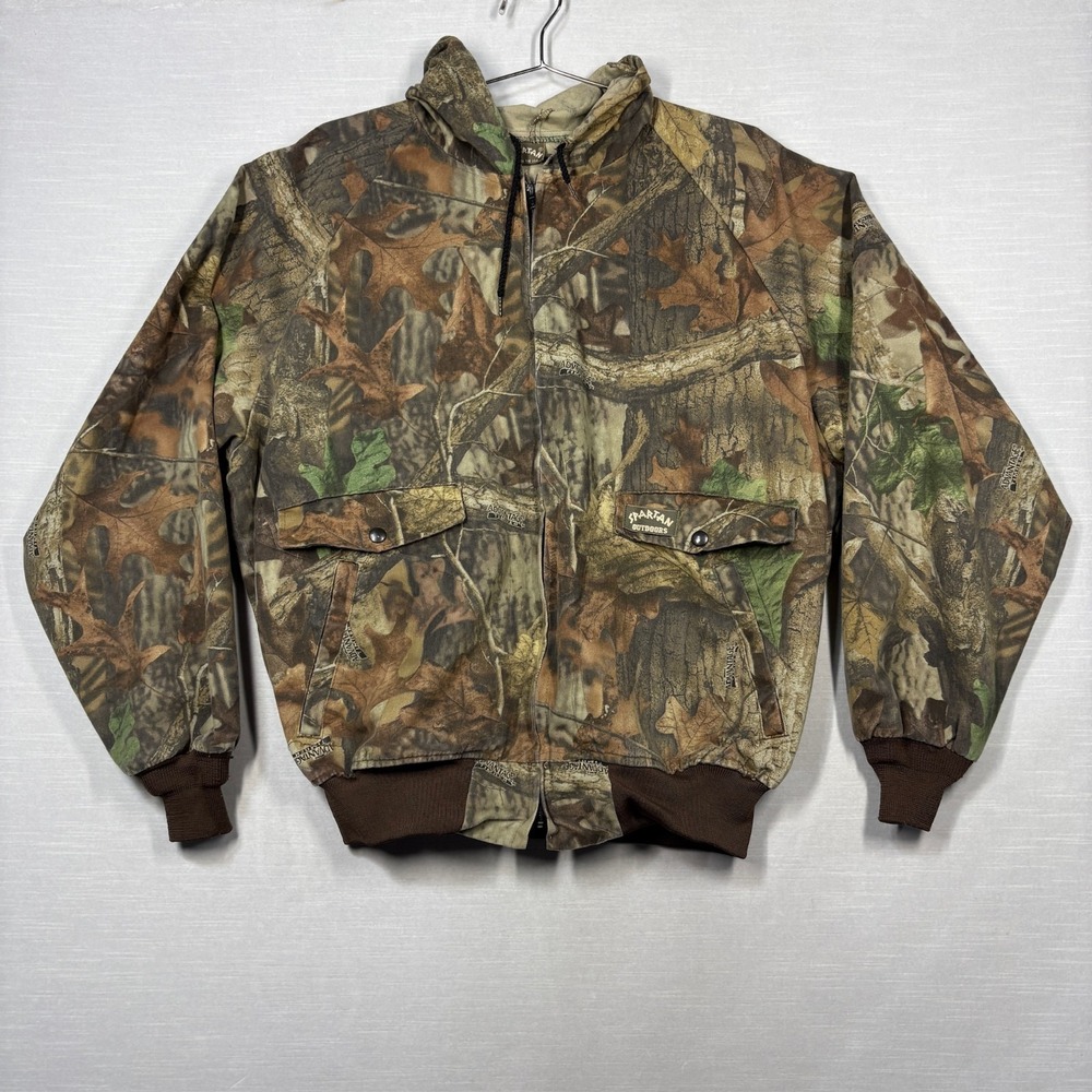 Vintage Spartan Camo Jacket‎ Men XL Advantage Timber Hooded Hunting Distressed